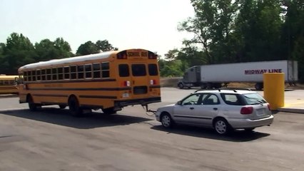 New 2011 Thomas School Bus Pulling A Car