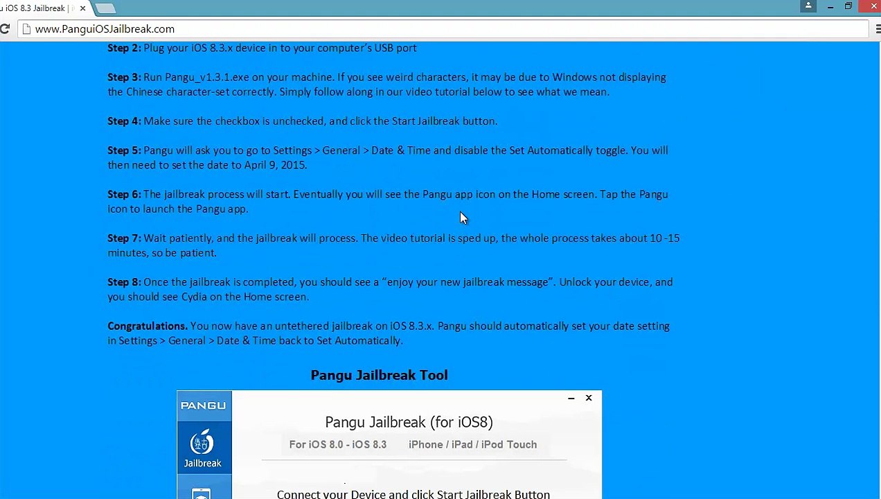 Download pangu iOS 8.3 jailbreak UNTETHERED for all iphones | iPods | iPads