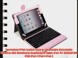 Epartsdom@Pink Leather Case w/ Removable Detachable Wireless ABS Bluethooth Keyboard For Apple