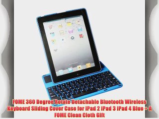 FOME 360 Degree Rotate Detachable Bluetooth Wireless Keyboard Sliding Cover Case for iPad 2