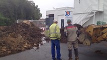 Les agriculteurs déversent du fumier