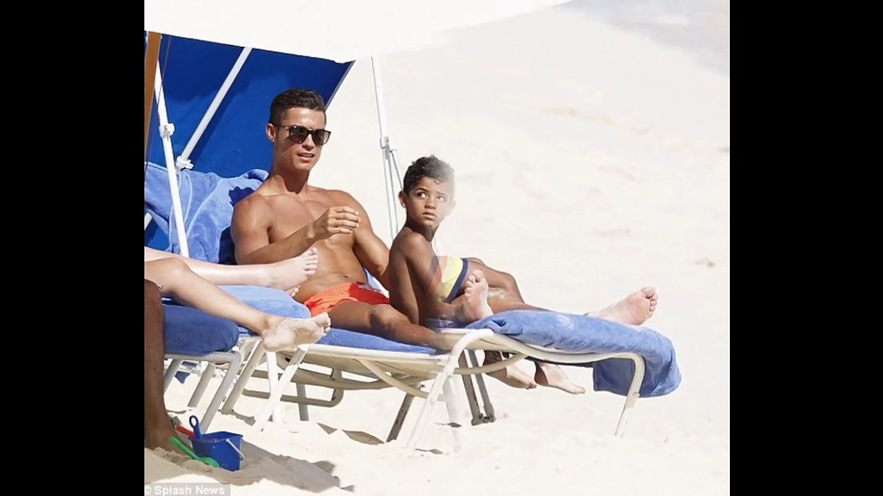 Cristiano Ronaldo Swimming on the Beach With His Son...