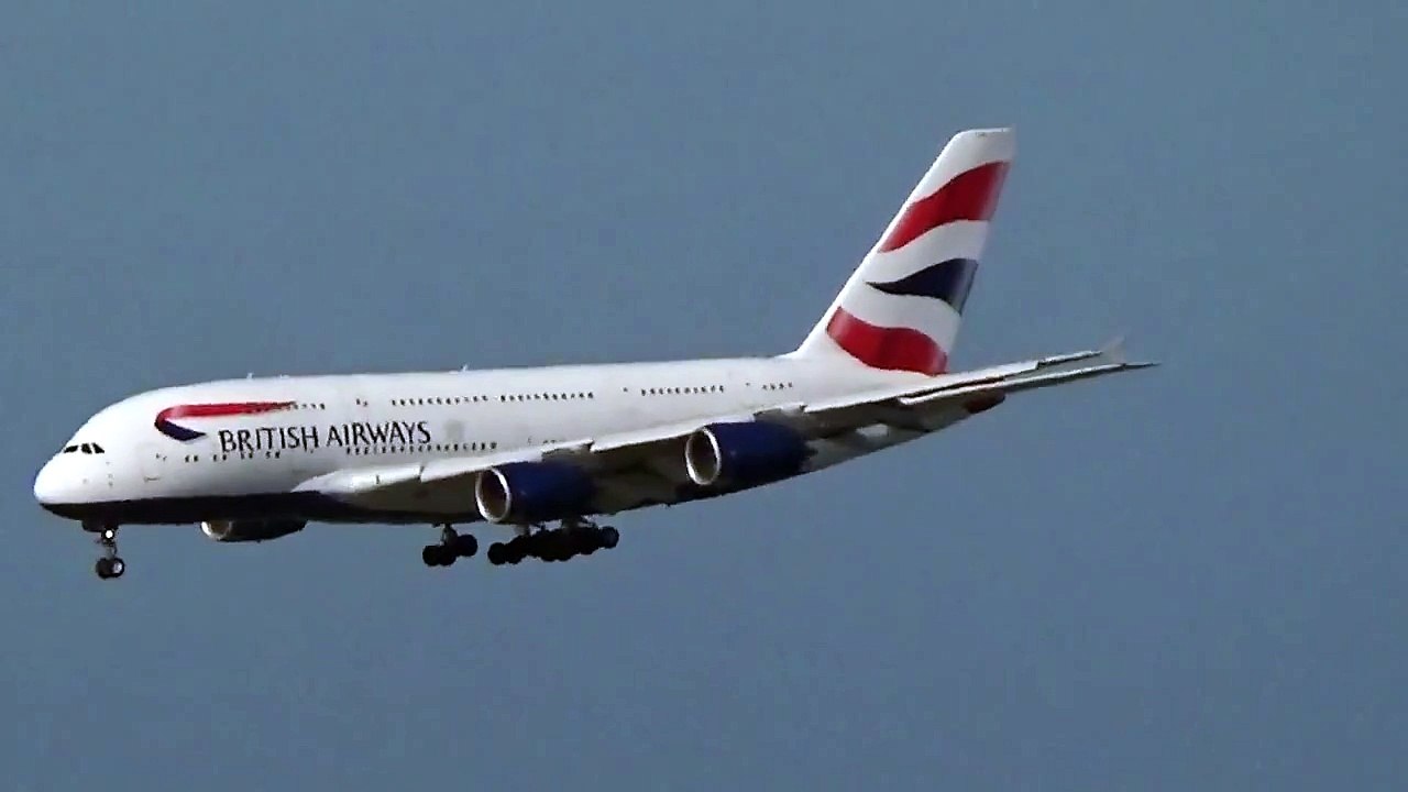 British Airways Airbus A380-800 G-XLED landing at San Francisco international airport