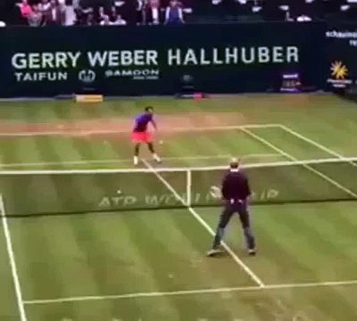 Bayern Munich boss Pep Guardiola pulls off a winning tweener shot v Roger Federer