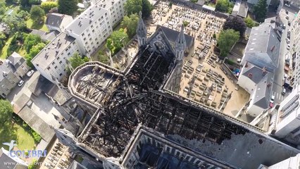La basilique de Nantes après l'incendie vu en drone