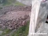 Huge flood of rocks and boulders in a river destroys everything