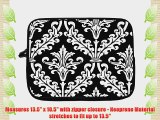 13 inch Rikki KnightTM Black and White Color Damask Design Laptop Sleeve