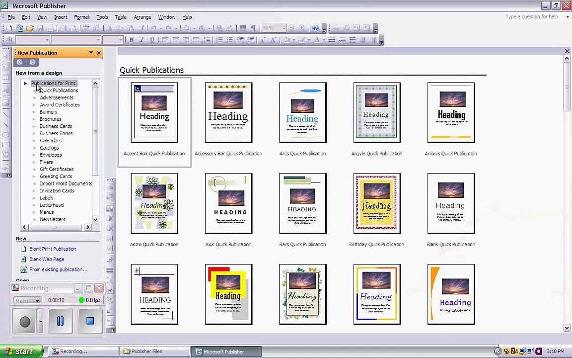 Creating brochures using Microsoft Publisher