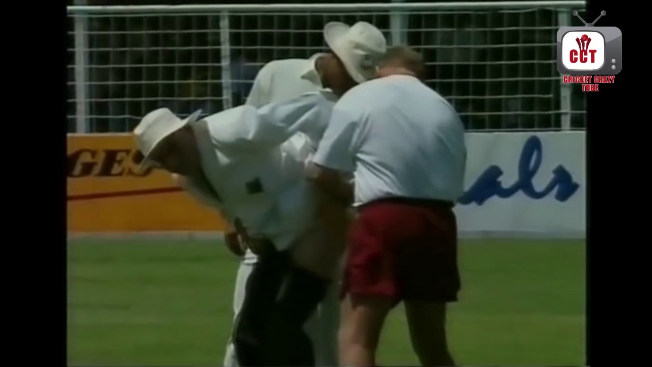 Umpires hit by cricket ball