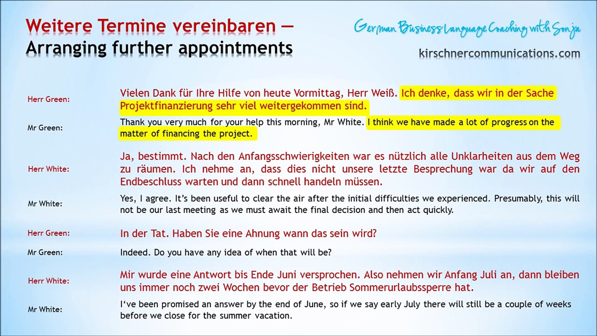 Arranging Further Appointments German Business Language Coaching