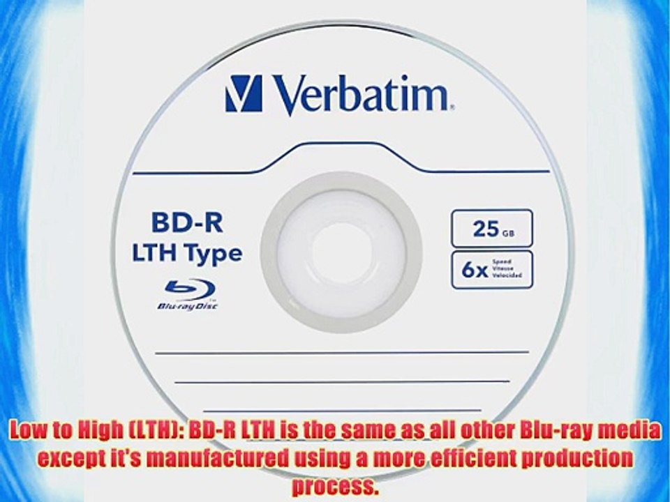 Verbatim 25 GB 6x Blu-ray Single-Layer Recordable Disc BD-R LTH Low to High 40 Disc Spindle