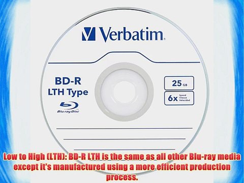 Verbatim 25 GB 6x Blu-ray Single-Layer Recordable Disc BD-R LTH Low to High 40 Disc Spindle
