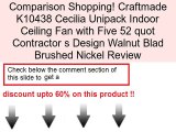 Craftmade K10438 Cecilia Unipack Indoor Ceiling Fan with Five 52 quot Contractor s Design Walnut Blad Brushed Nickel Review
