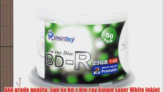 Smartbuy 100-disc 25GB 6x BD-R Blu-Ray White Inkjet Hub Printable Blank Media Disc   Black