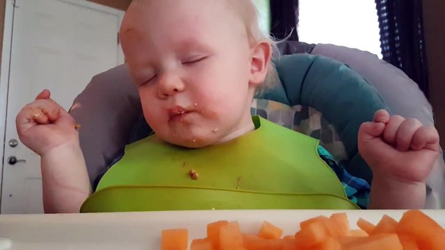 Baby Tries to Eat While Falling Asleep
