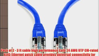 Aurum Cables Cat6 Snagless Ethernet Network Cable - 2 Pack - With Cable Ties - Blue - 3 Feet
