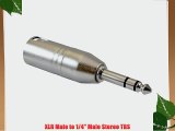 GLS Audio XLR Male to 1/4 Male TRS Adapter Gender Changer - XLR-M to 6.3mm Stereo Coupler Adapters
