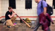 Unreal Boston beatboxer and didgeridoo player perform in subway station