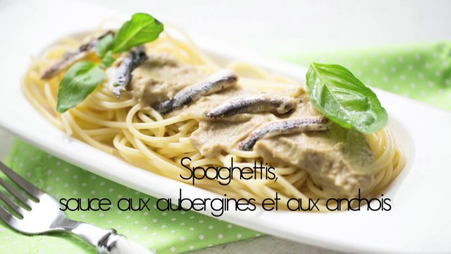 Spaghettis, sauce aux aubergines et aux anchois