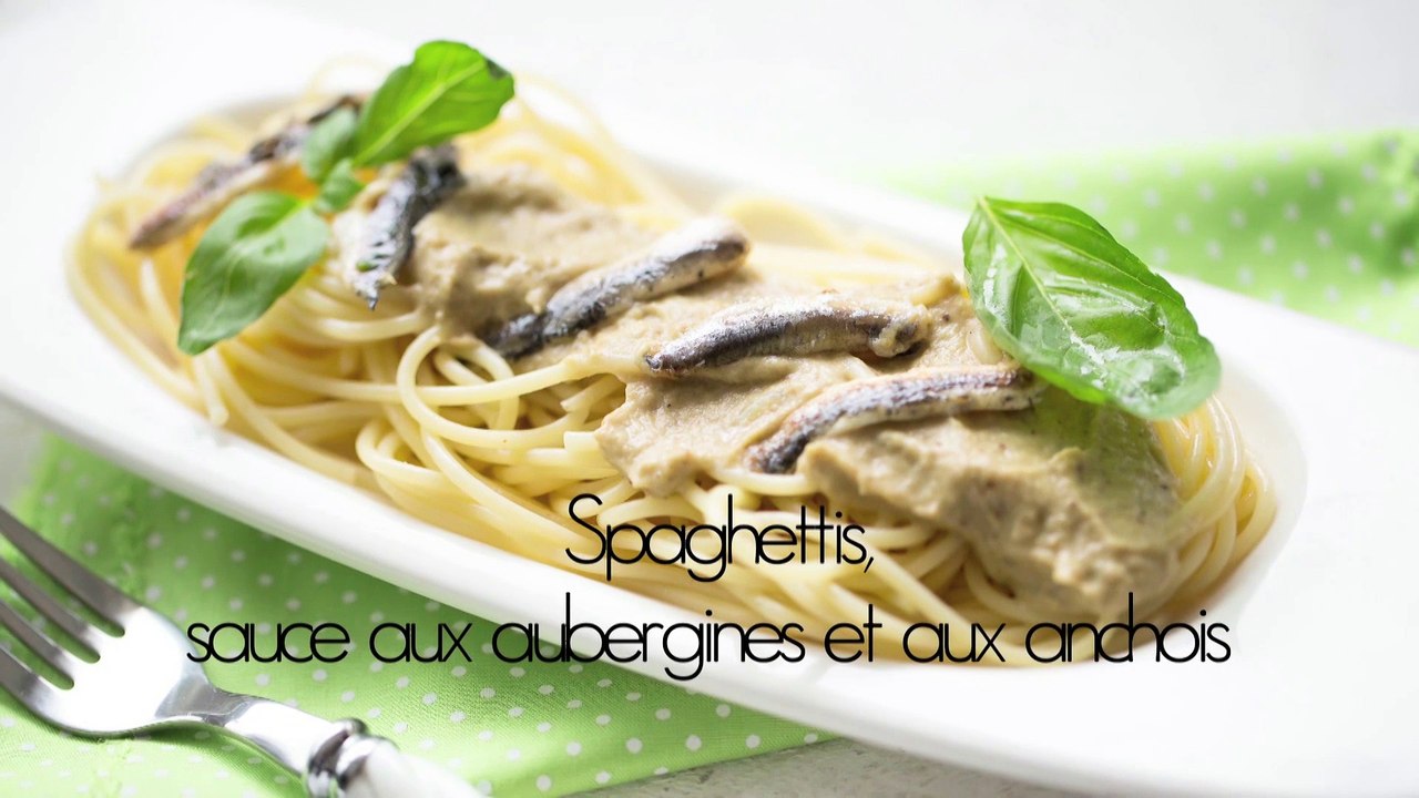Spaghettis, sauce aux aubergines et aux anchois