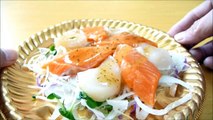 Eating Japanese food  Sashimi Carpaccio  Salmon & Japanese Scallop 刺身カルパッチョ