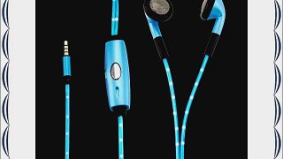 WolVol In-Ear Headphone Earphones with Microphone LED Flashing Lights (BLUE) Syncs with the