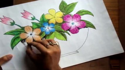 How to Draw a Flower Vase with Oil Pastel [Short Version]