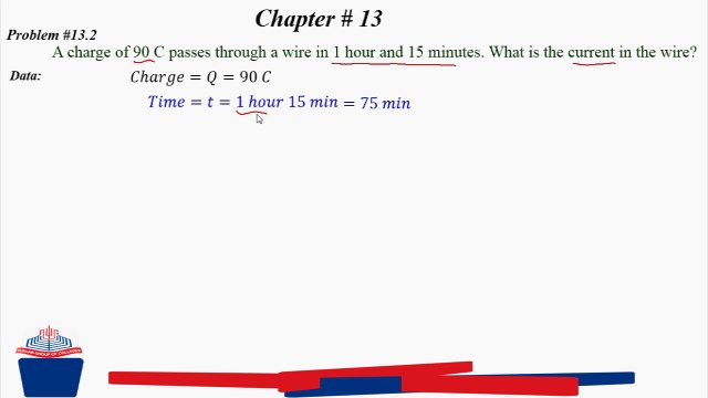13.2: A charge of 90 C passes through a wire in 1 hour and 15 minutes. What is the current in the wire?