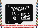 TOPRAM 16GB MicroSD Card MicroSDHC Micro SDHC Class 10 C10 with SD Adapter