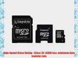 Kingston 16 GB Class 10 MicroSD Flash Card with 2 Adapters (Mini and SD) SDC10/16GB-2ADP