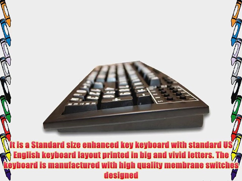 Large Print Keyboard - White Big Jumbo Letters Legends or Characters USB Wired Black English