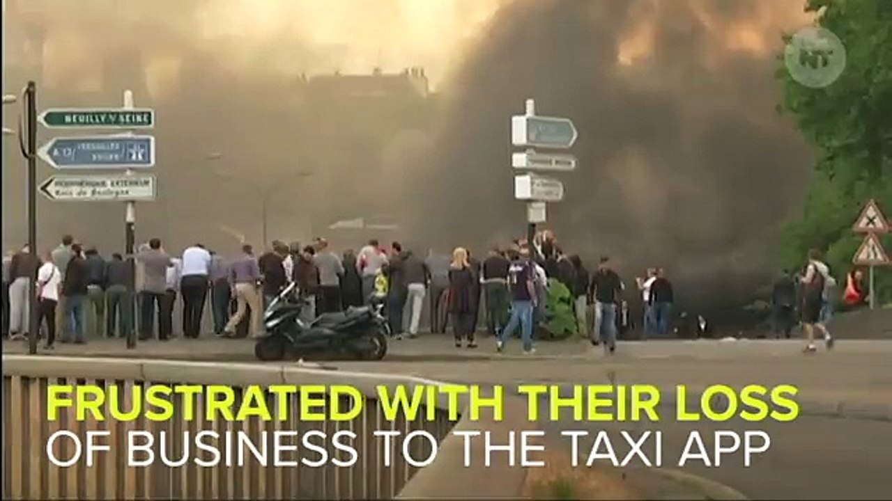 Taxi Drivers And Riot Police Clash In Paris Over Uber Protests