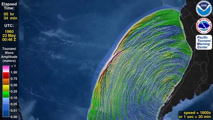 Tsunami Animation: Valdivia, Chile, 1960 (rotating globe)