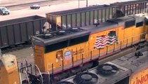 Union Pacific diesel locomotives at the Cheyenne depot