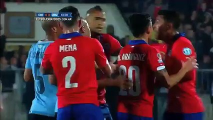 Expulsión de Cavani. Chile 0 - Uruguay 0. Cuartos de Final.
