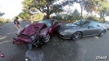 RUF Turbo R and Porsche 997 Crash into Truck on Porsche Drive - Driving While Awesome
