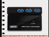 UNITEK 3 Ports USB 3.0 hub with Multi-In-1 Card Reader with 5V 2A adapter and 3 feet USB 3.0