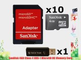 10 PACK - SanDisk 4GB MicroSD HC Memory Card SDSDQAB-004G (Bulk Packaging) LOT OF 10 with SD
