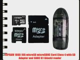 TOPRAM 16GB 16G microSD microSDHC Card Class 4 with SD Adapter and SDHC R1 (black) reader