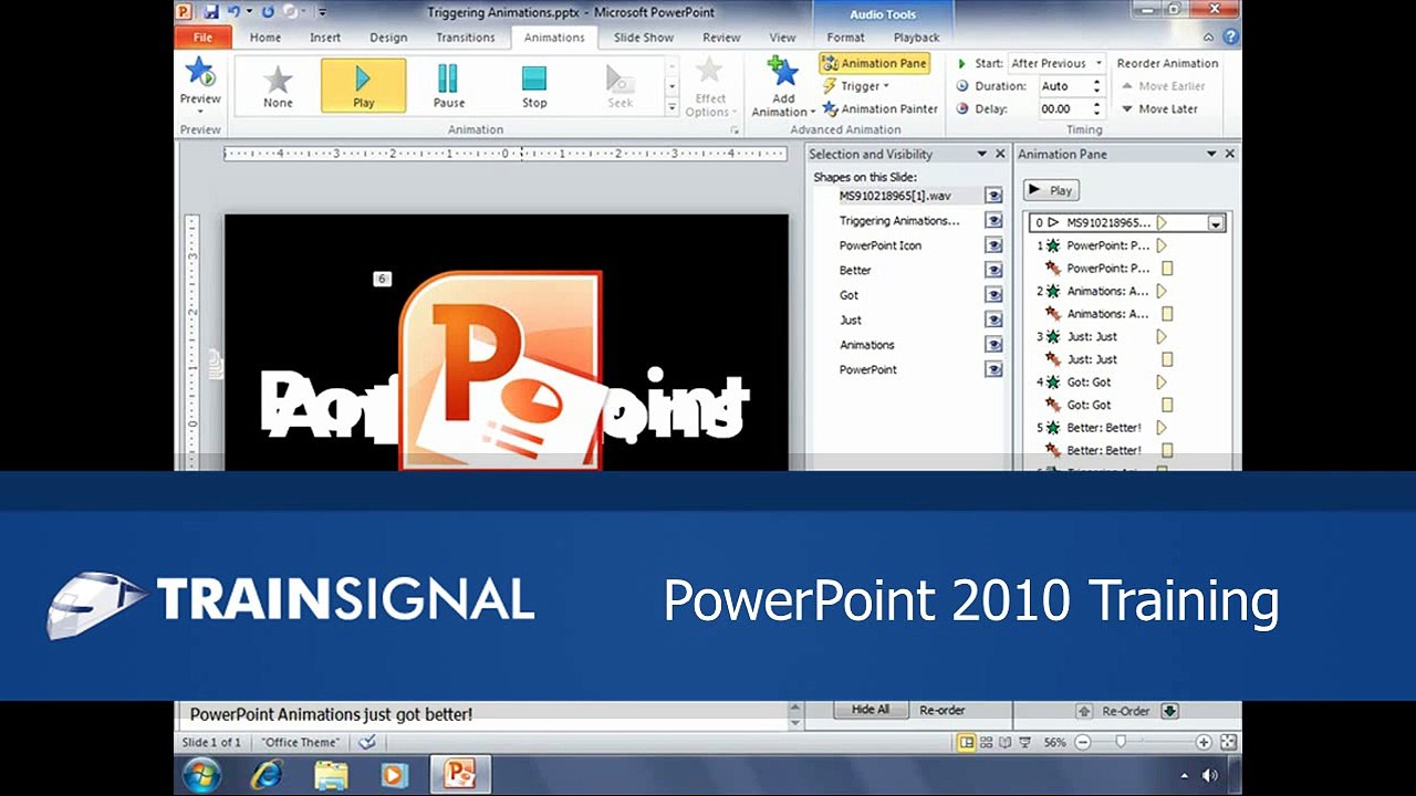 Triggering Animations to Audio Bookmarks in PowerPoint 2010