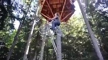 Bicycle used as a tree house elevator woooow