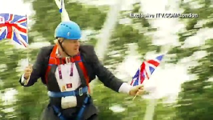 Boris Johnson gets stuck on a zip wire (long version)