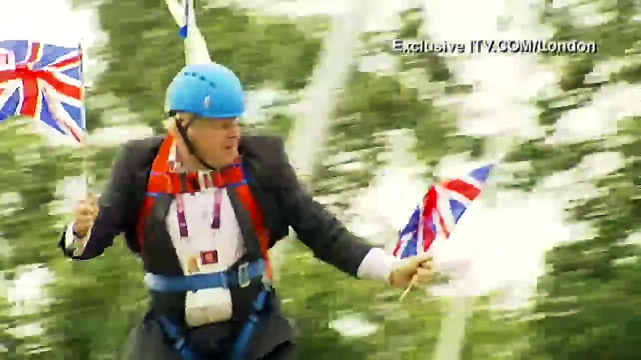 Boris Johnson gets stuck on a zip wire (long ve...