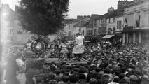 People cut the hair of French women collaborators in the village square of Nemour...HD Stock Footage
