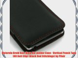 Motorola Droid Razr Maxx HD Leather Case - Vertical Pouch Type (NO Belt Clip) (Black Red Stitchings)