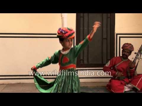 Little Rajasthani boy dances on Chikara tunes - Samode Palace, India