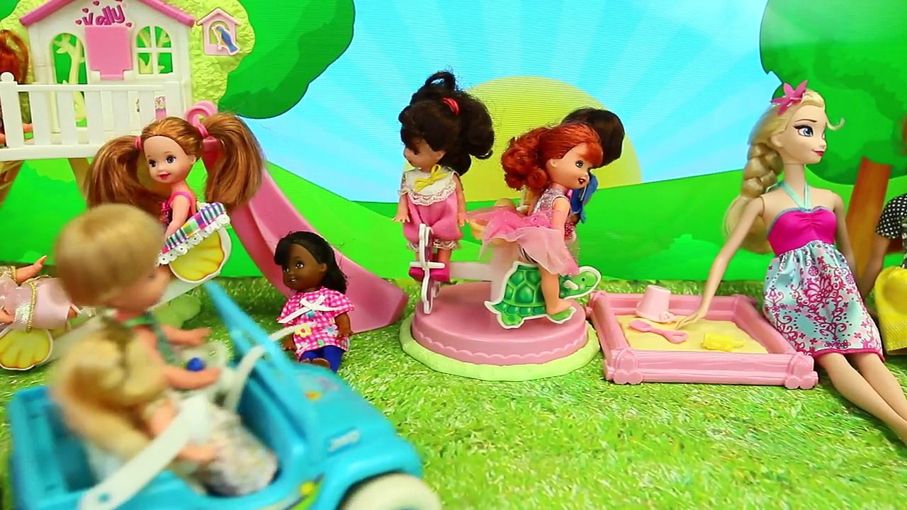 Barbie Kelly Power Wheels Frozen Kids Playground Park Adventure with Elsa, Anna & Baby Doll Parody