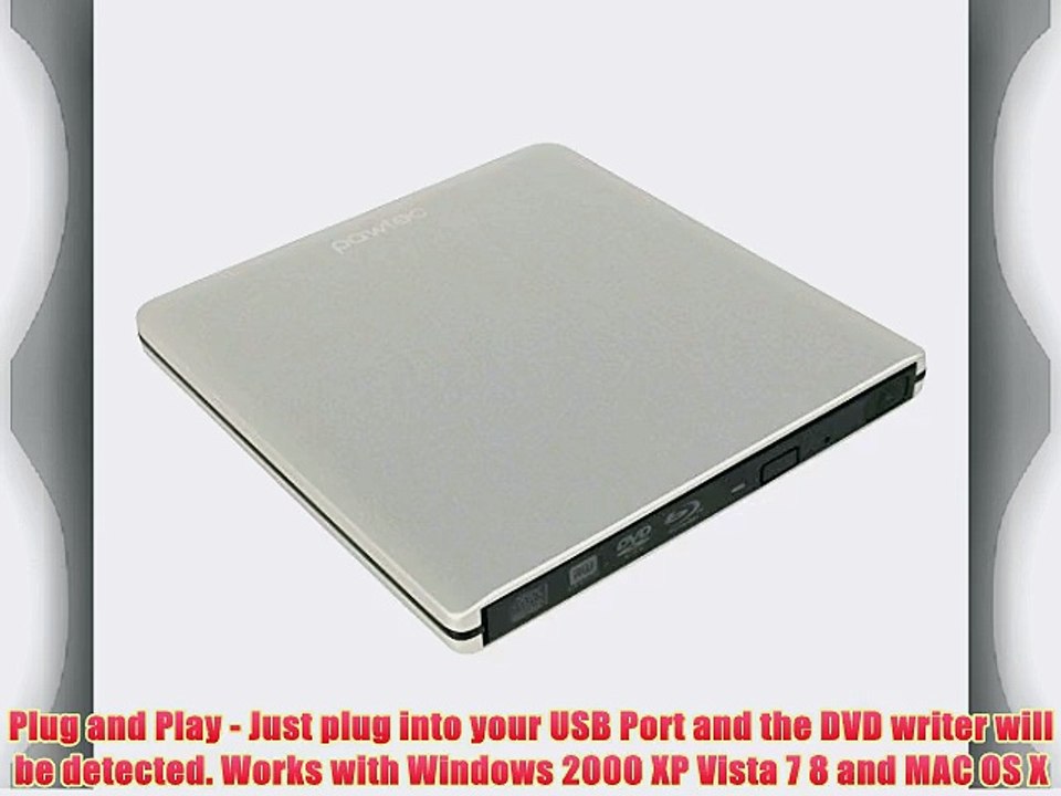 Pawtec SuperSlim External USB 3.0 Aluminum 6X BDXL 3D Blu-Ray Writer / Burner For Apple Macbook