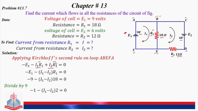 13.7: Find the current which flows in all the resistances of the circuit .