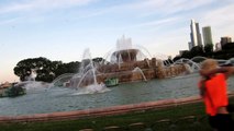 Biking Cycling around Buckingham Fountain Grant Park Chicago and Then Major Water Display!